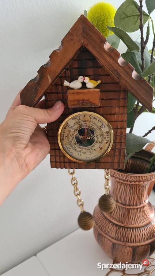 Drewniany barometr na ścianę domek z ptaszkami małopolskie Gorlice