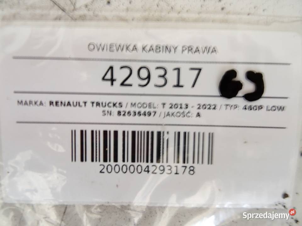 OWIEWKA KABINY PRAWA RENAULT TRUCKS T 82636497 ciężarowe