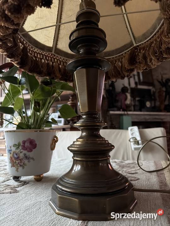 przepiękna mosiężna lampa lampka skórzany abażur Bystrzyca Kłodzka sprzedam