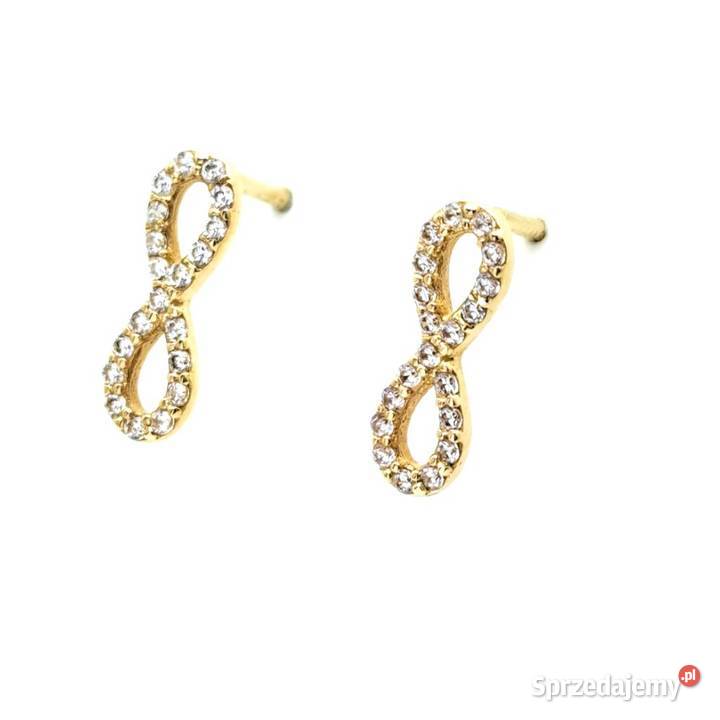 Kolczyki Złote pr585 Nieskończoność z kamieniami Kolczyki Poznań sprzedam