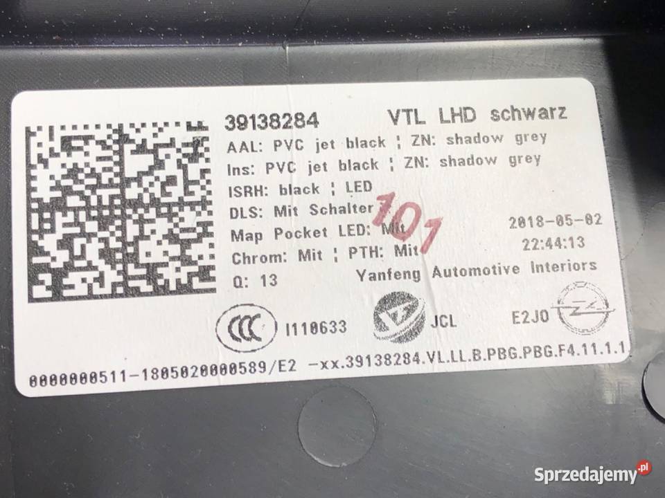 BOCZEK DRZWI LEWY PRZÓD OPEL INSIGNIA B Kombi