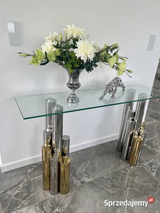 Nowoczesna złota konsola Glamour srebrna szklana