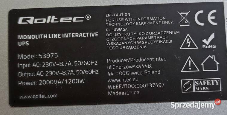 Zasilacz UPS Qoltec Monolith 2000VA mazowieckie Warszawa