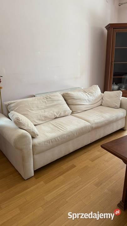 Duża sofa rozkładana z pojemnikiem kremowa Konstancin-Jeziorna