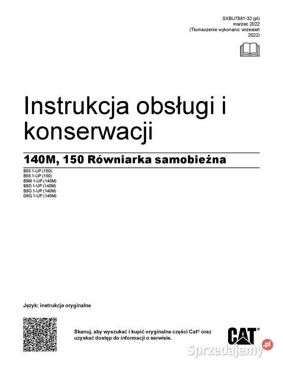 CATERPILLAR 140M 150 Równiarka samobieżna DTR Kraków