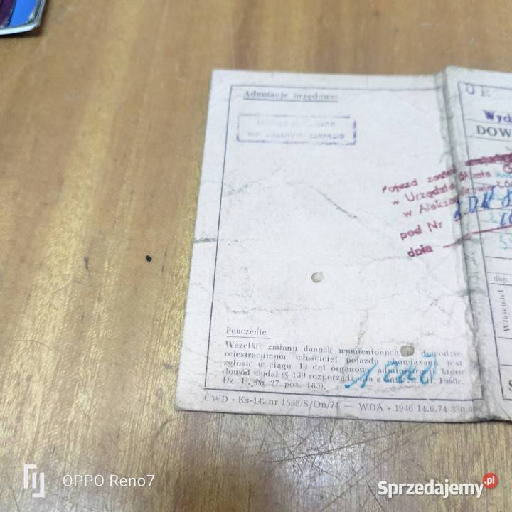 Dowód kolekcjonerski Jawa 250 1958r Łubno sprzedam