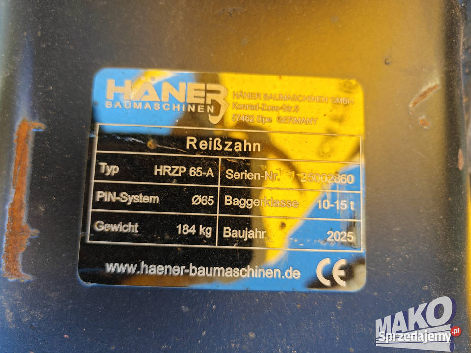 Nowy zrywak do koparki Haner HRZP 65A Miller fi Ostrowiec Świętokrzyski