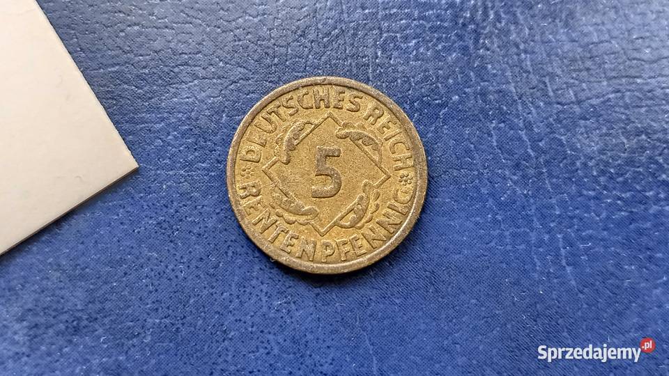 Stare monety 5 rentenpfennig 1924 A Niemcy Numizmatyka podkarpackie Lesko