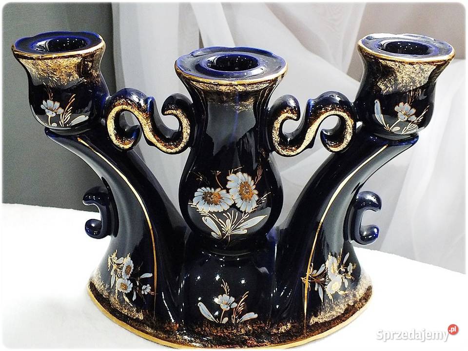 Kobaltowy Świecznik Porcelanowy Royal Porzellan lubuskie Żary