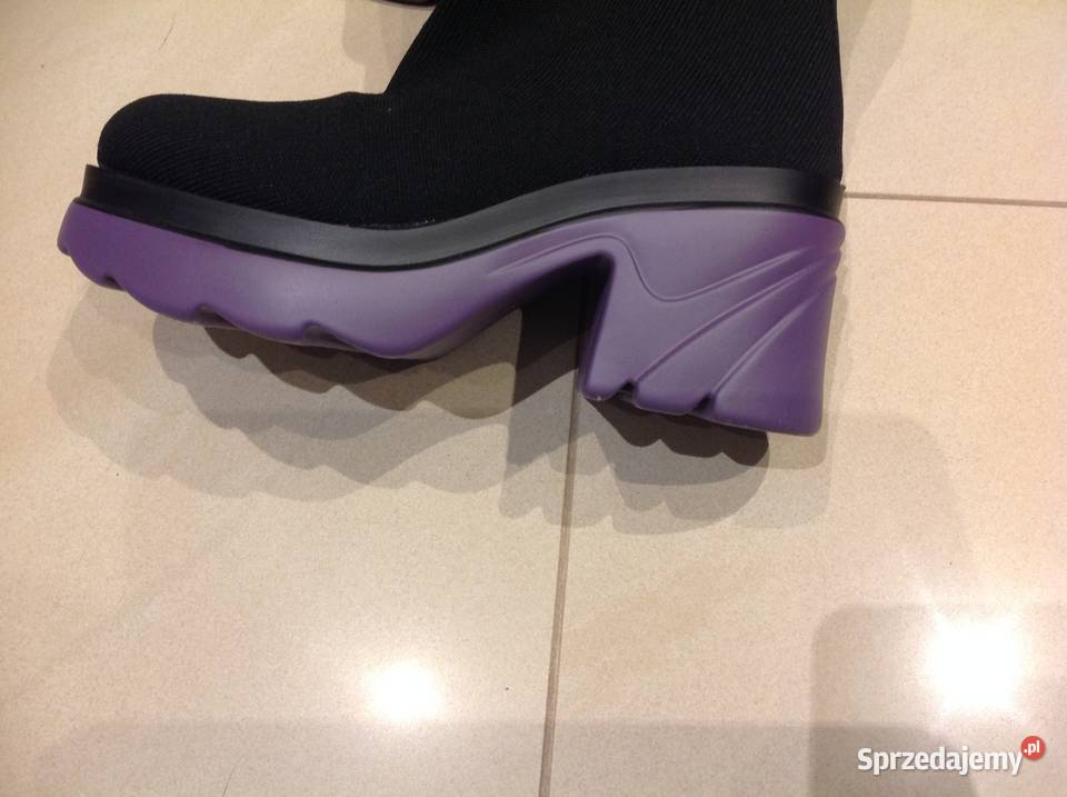 Czarne Kozaki Skarpetowe Na Platformie Damskie Nowa Sól