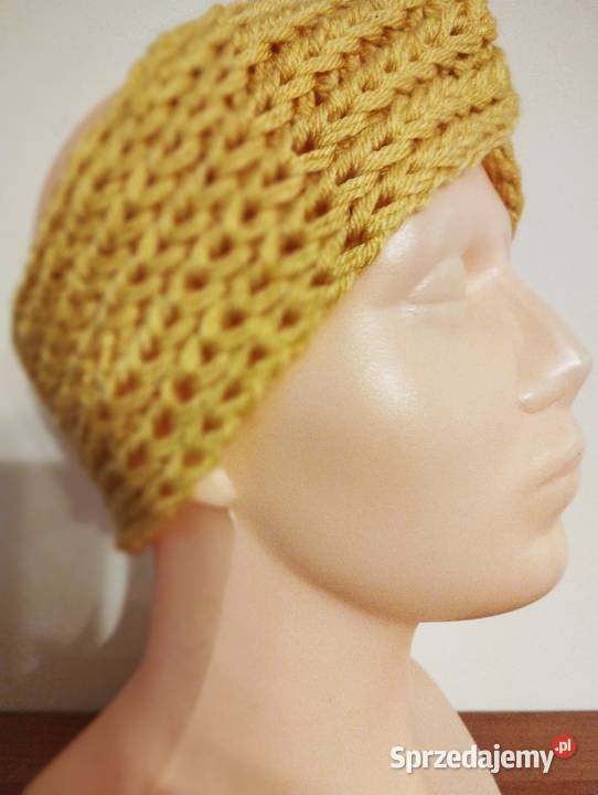 Damska żółta ciepła opaska turban handmade Olsztyn