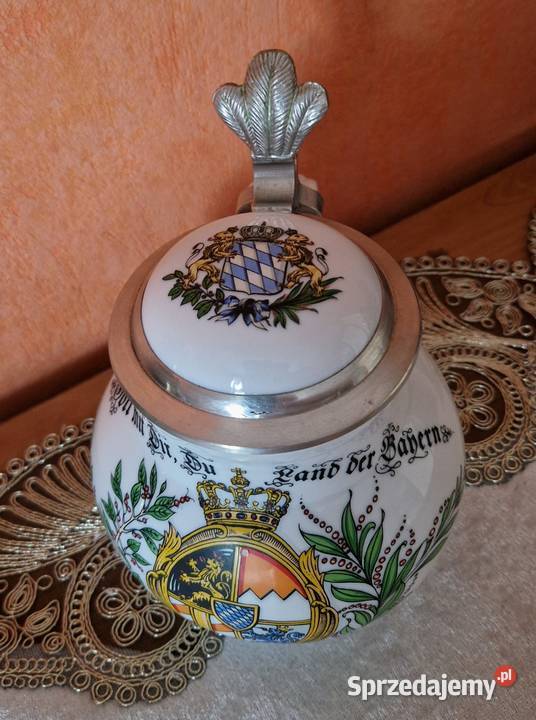 Kolekcjonerski Kufel Porcelanowy Herb Bawarii biały Cieszyn