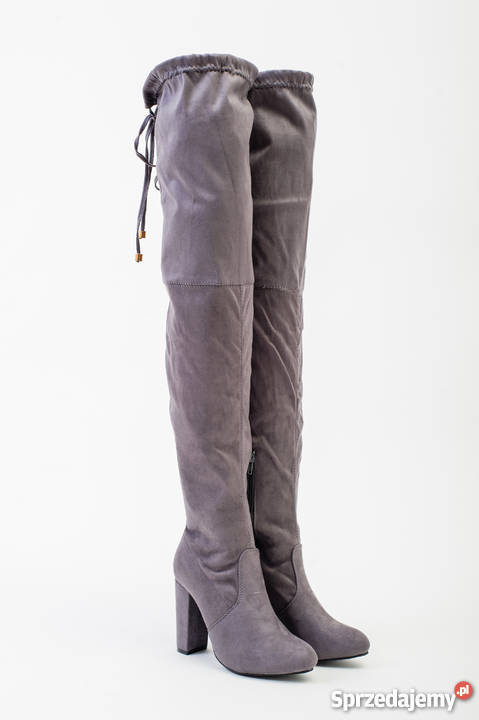 Szare kozaki kolano na słupku 23.5cm