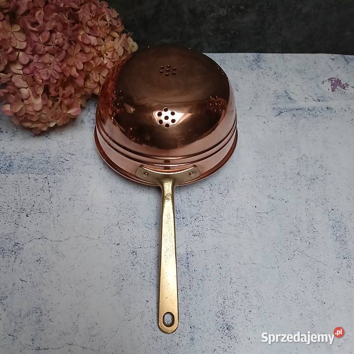 Miedziane sitko durszlak z mosiężną rączką śred