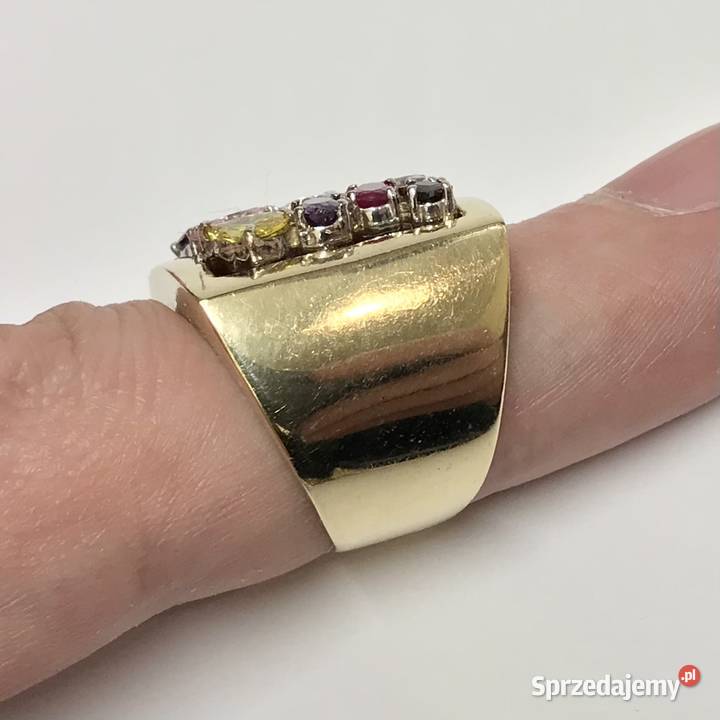 Złoty PIERŚCIONEK 585 14K bajkowy KAMIENIE cud Biżuteria dla Pań