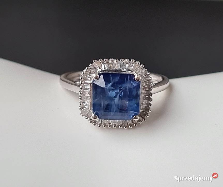 Pierścionek srebro rodowane 925 szafir diamenty srebro mazowieckie