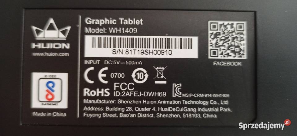 Tablet graficzny Huion model WH1409 kujawsko-pomorskie Koronowo