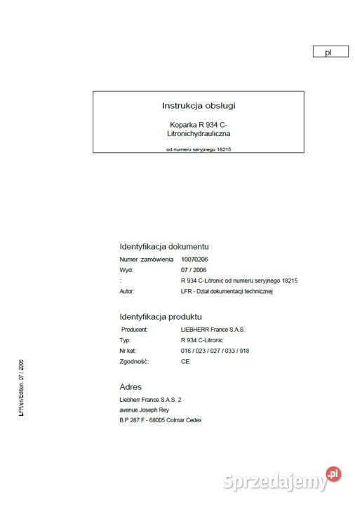 Liebherr r934c litronic instrukcja obsługi Poradniki, albumy i reportaże Gdańsk