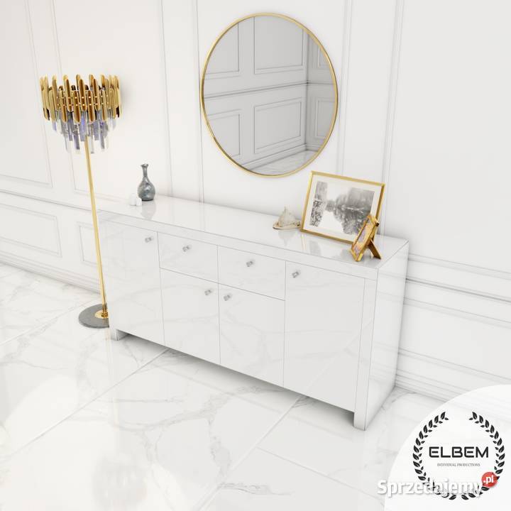 Szklana biała komoda w stylu Glamour Warszawa