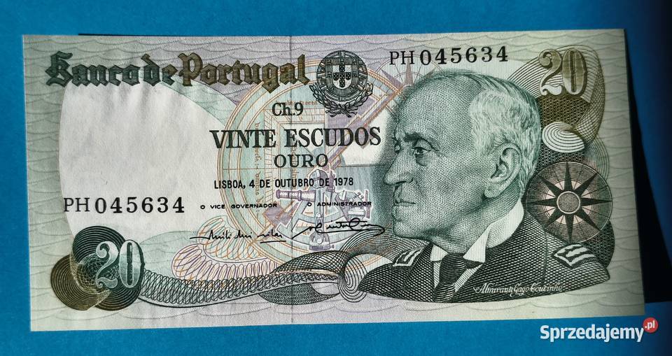 Portugalski banknot 20 escudo z 1978 roku Stan Rzeszów