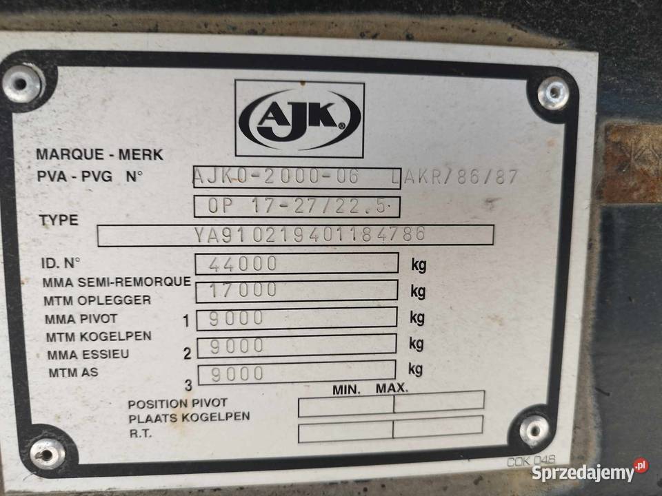 AJK Naczepa wywrotka tył 3 osie SAF Hradox Strzyżew sprzedam
