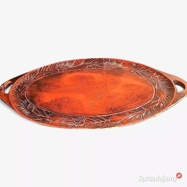 Zabytkowa taca drewniana ręcznie rzeźbiona