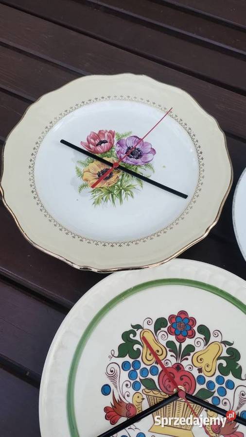 Talerze Zegary Porcelana kwiaty cudne Krosno