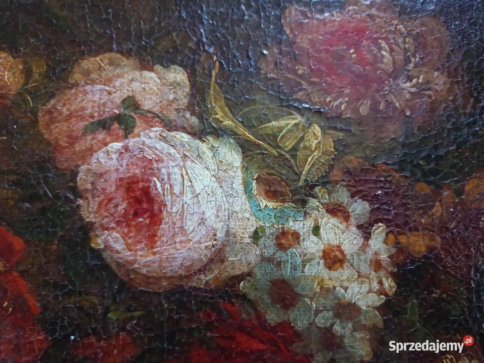 Stary obraz olejny Róże Kartuzy