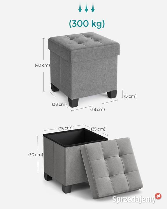 Pufa ze schowkiem szara 37l pikowana MDF metal