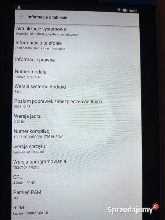 TABLET Lenovo 7 Essential Wersja systemu Android