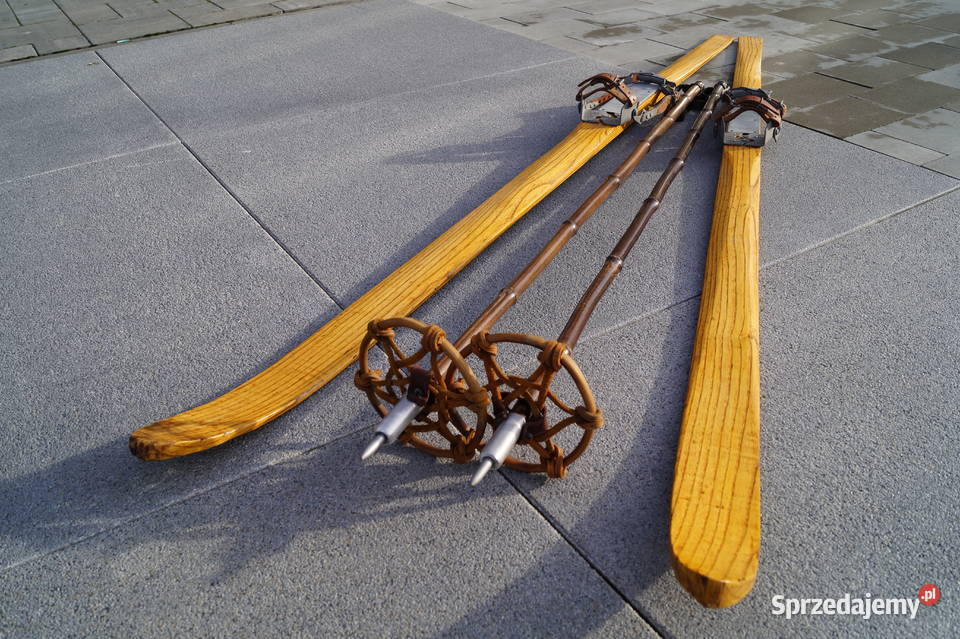 Stare narty jesionowe 190 z kijkami podkarpackie Pruchnik