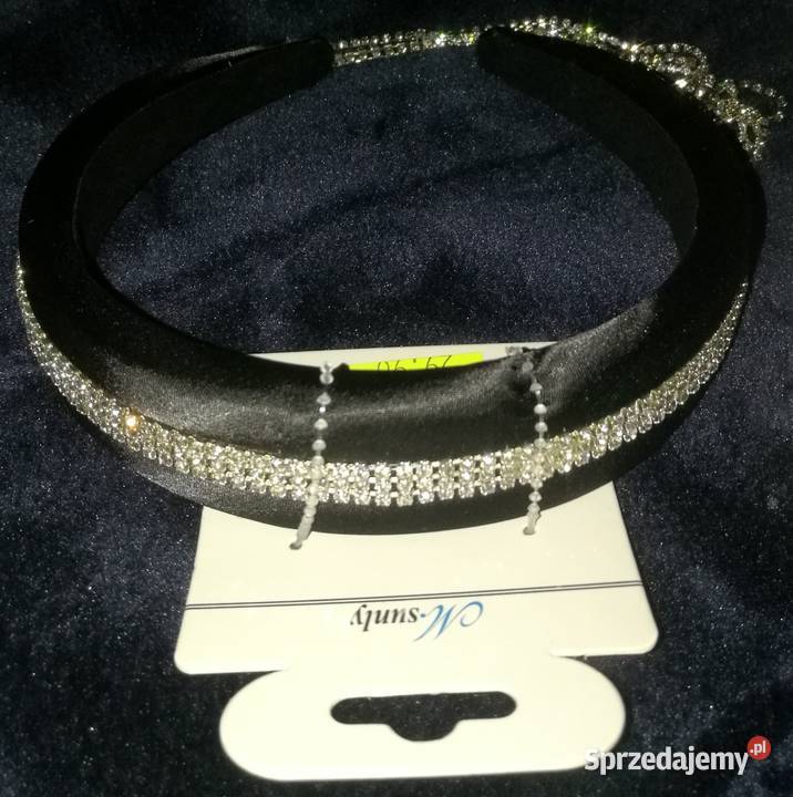 Opaska do włosów czarna łańcuszek cyrkonie Nakrycia głowy Moskorzew sprzedam