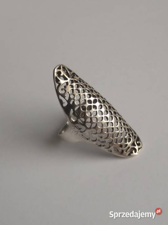 Piękny srebrny pierścionek azurowy stare srebro Wrocław