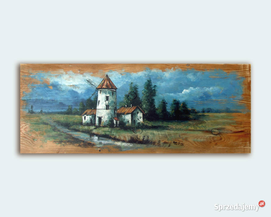 Młynarzówka pejzaż malowany na starych deskach Solec Kujawski
