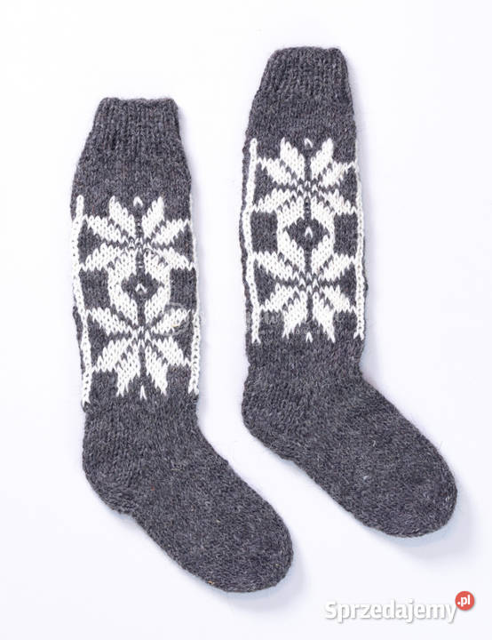 Wysokie wełniane skarpetki z góralskim wzorem małopolskie Szaflary