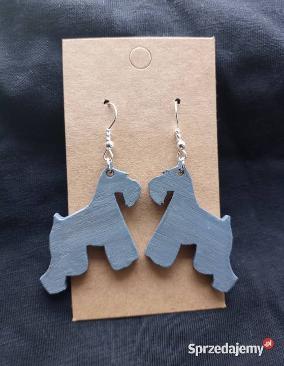 Kolczyki drewniane psy Sznaucery handmade Sosnowiec sprzedam