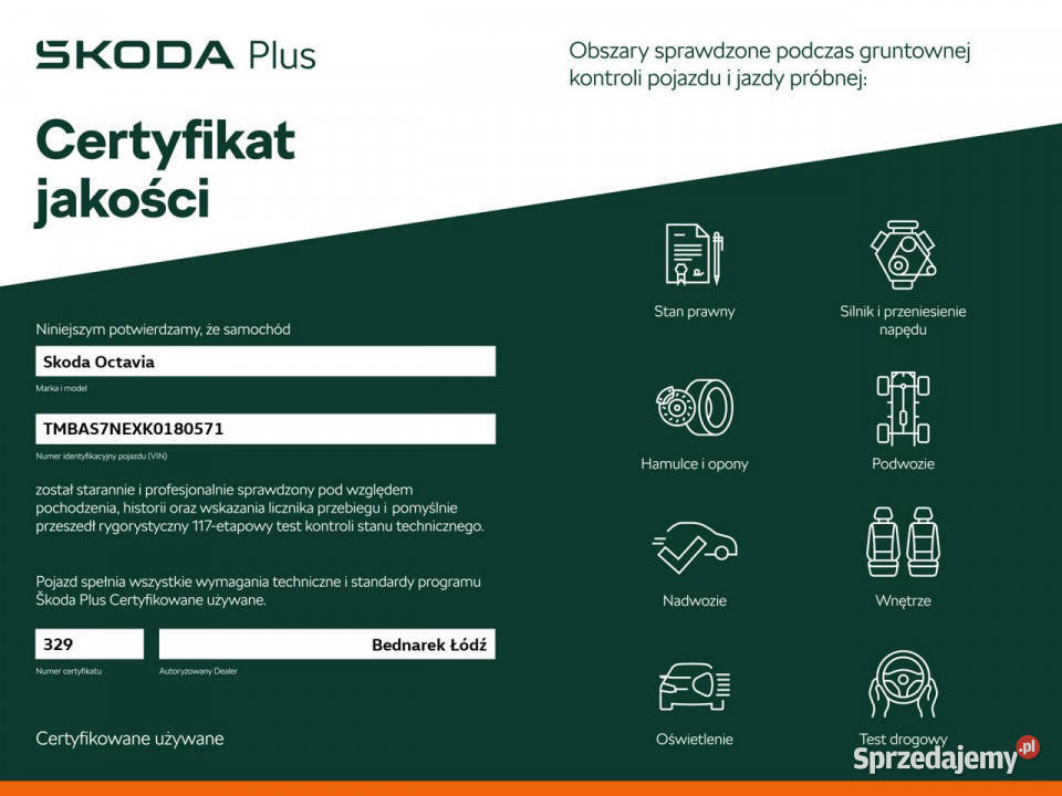 koda Octavia Bezwypadkowy Salon Polska FV23 III Łódź