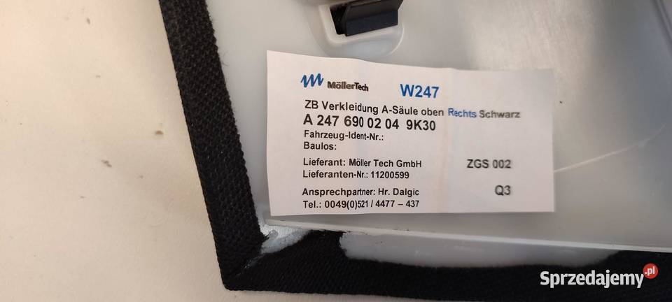 MERCEDES W247 OSŁONA SŁUPKA PRAWA A2476900204 osobowe