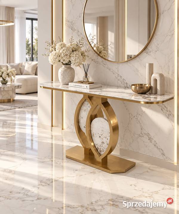 Konsola glamour Althea 160 ze złotą owalną Golkowice