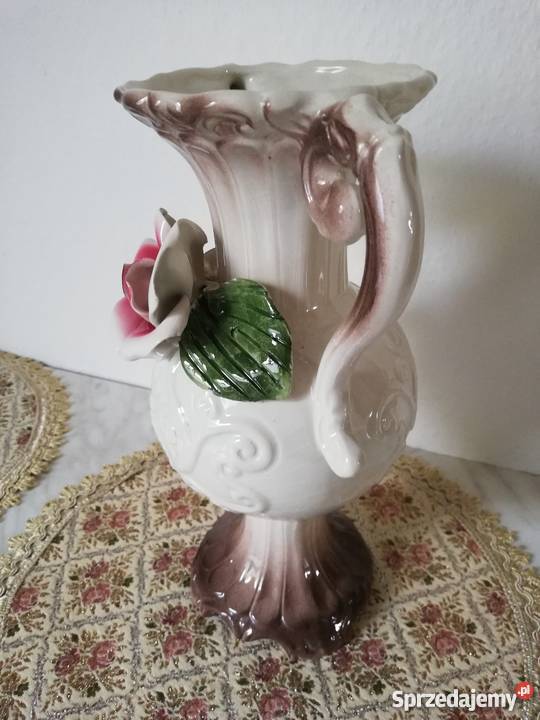 Okazały wazon z różą porcelana Capodimonte Antyki, Sztuka, Kolekcje Gorlice