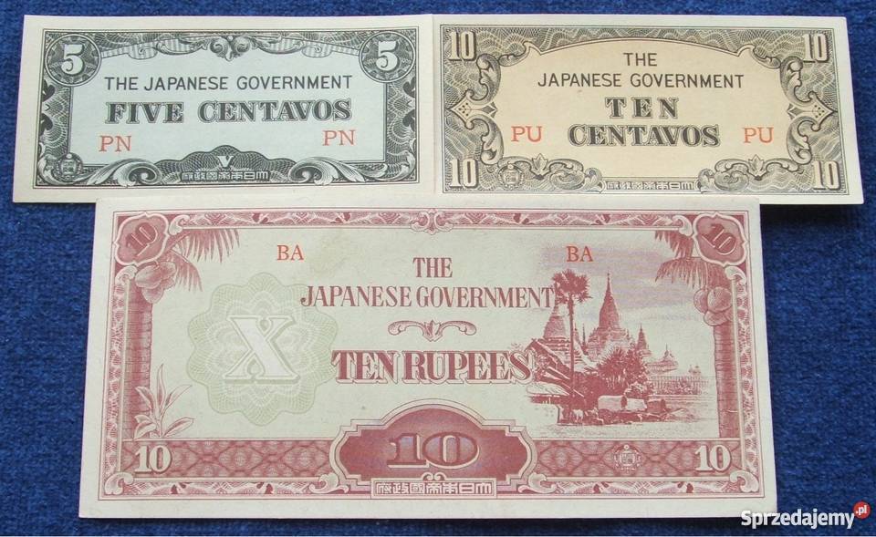 FILIPINY JAPOŃSKA OKUPACJA Banknoty Zestaw 3 UNC śląskie Katowice