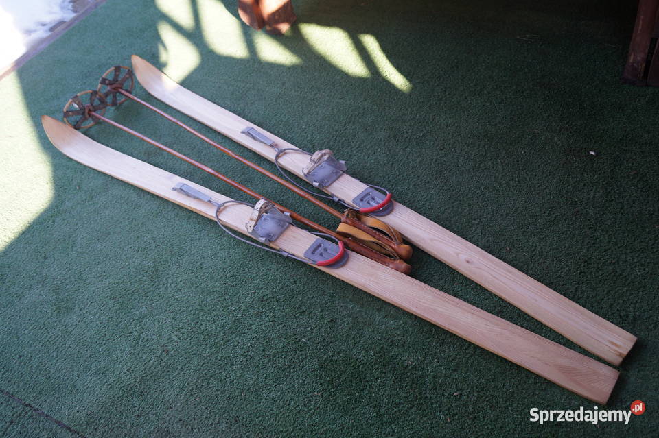 Stare narty jesionowe 165 z kijkami podkarpackie Pruchnik