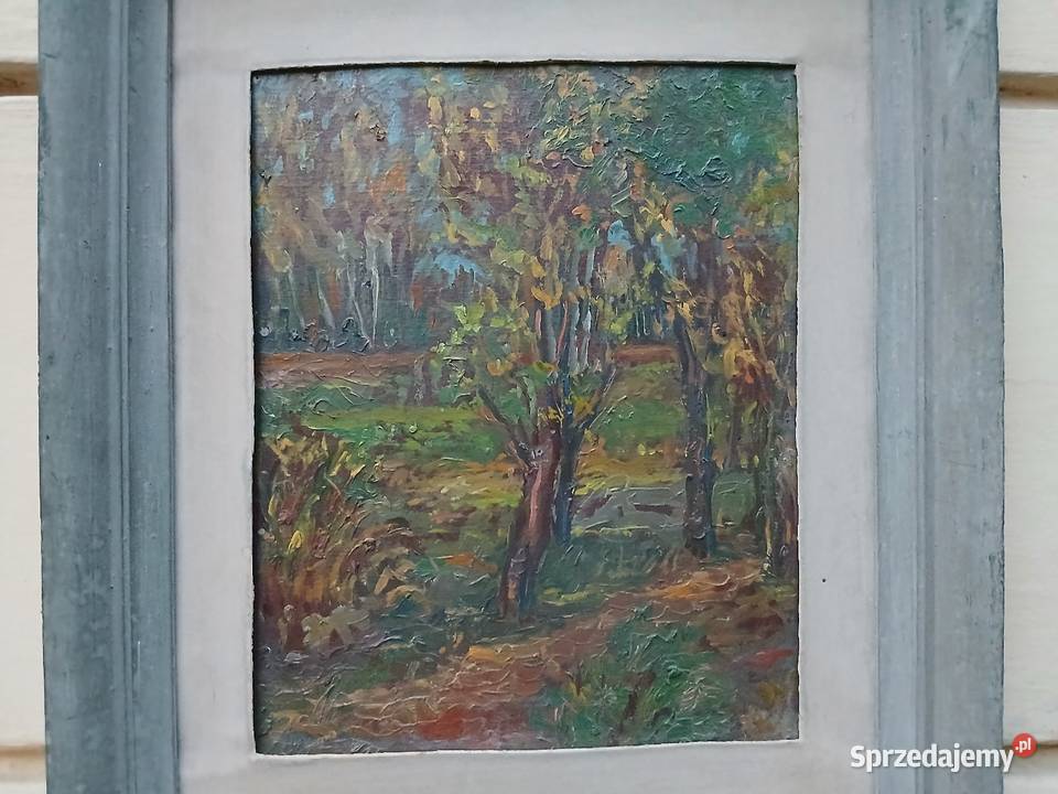 Stary obraz olejny drzewo sad las ZPAP 1953 Warszawa sprzedam