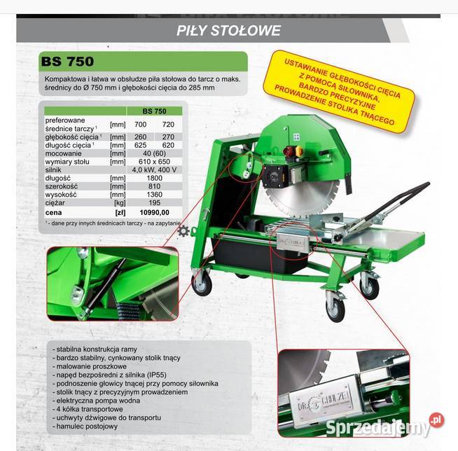 Przecinarka stołowa Dr Schulze BS 750 gł cięcia Pozostałe Kraków