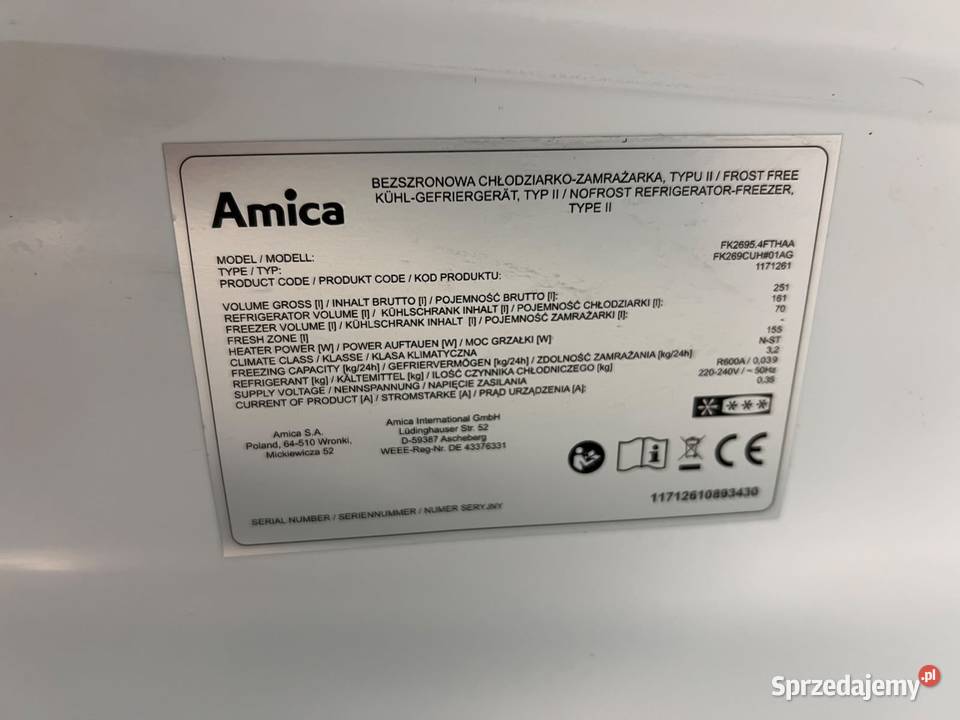 Lodówka AMICA 170 No Frost 100 sprawna Transport mazowieckie Warszawa