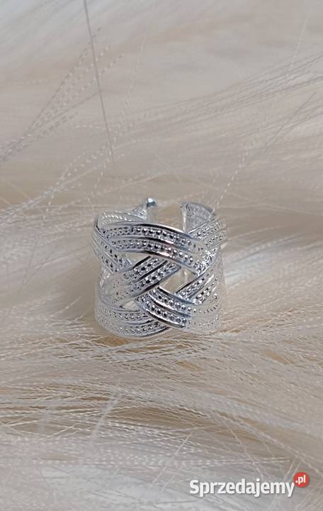 Pierścionek pierścień srebrny duży przeplatany