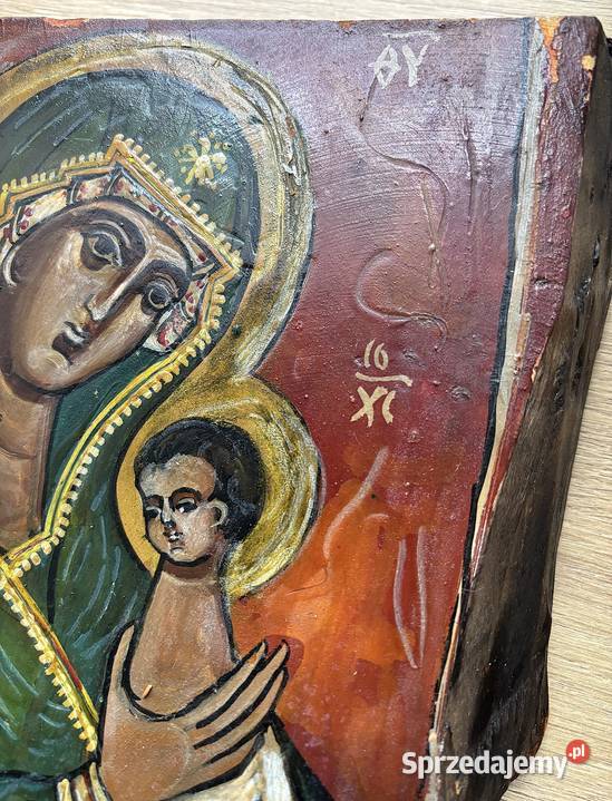 Obraz ikona malowana na desce drewnianej Szczecin