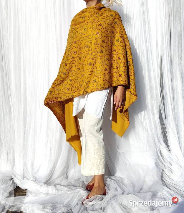Szal orientalny żółty indyjski haftowany haft Szczecin sprzedam
