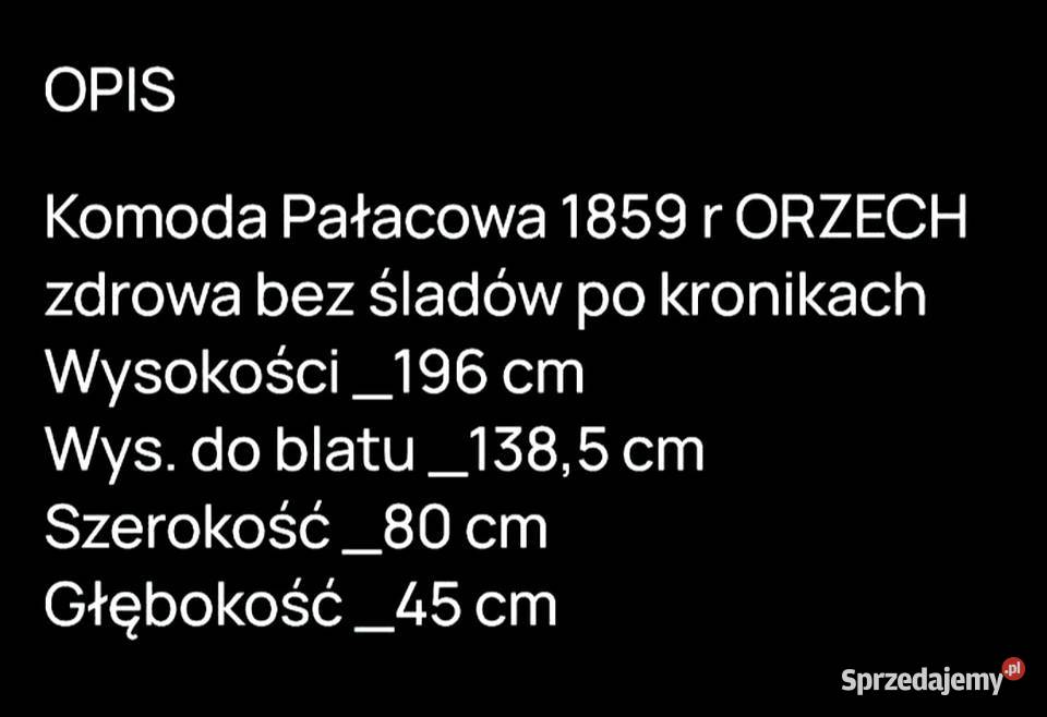 Komoda Pałacowa 1859 r ORZECH wys 196 80cm Komody Węgorzewo