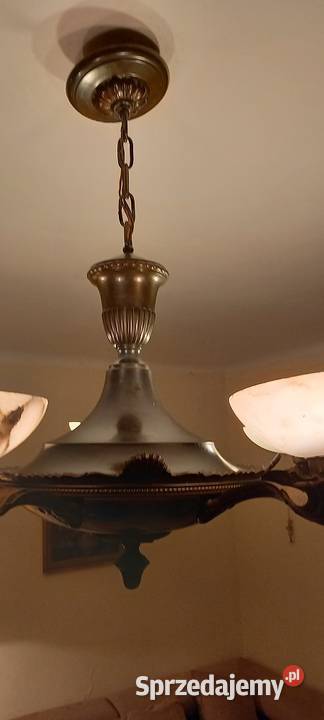 Pięcioramienny mosiężny żyrandol klosze Skierniewice